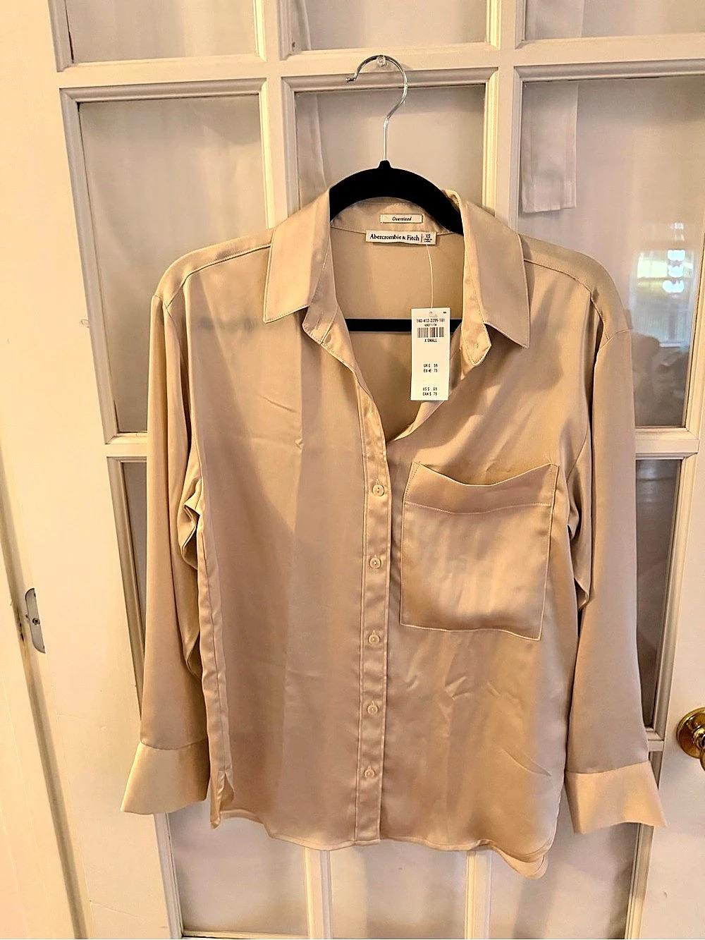 Abercrombie & Fitch Satin Button-Through Shirt Beige XS